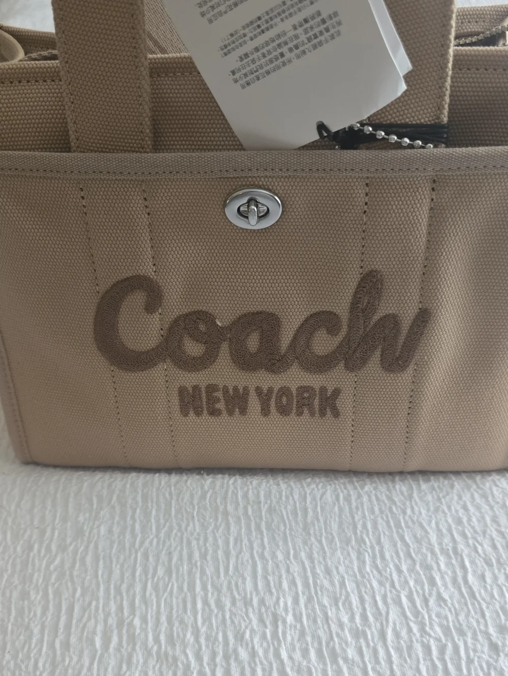 Coach Beige Canvas Mini Tote with Script Logo